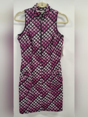 NWT Kevan Hall Sleeveless Pink Patterned Zip-Front Women’s Sport Golf Dress Sz S
